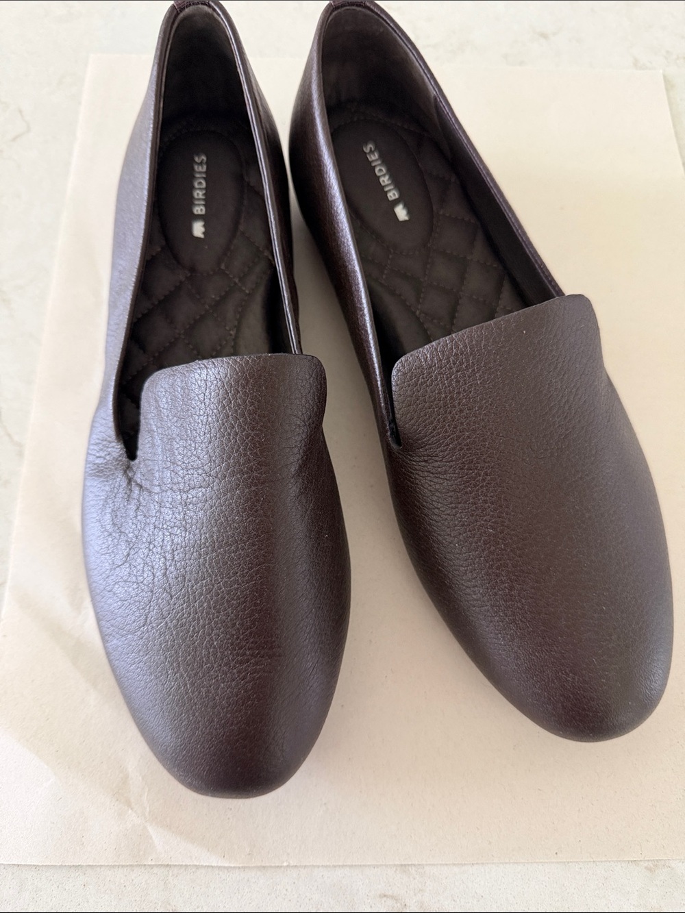 Birdies Dark Brown Leather Slip-On Flats